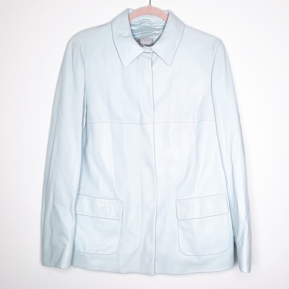 MaxMara Light Blue Leather Jacket 12 - Picture 1 of 12